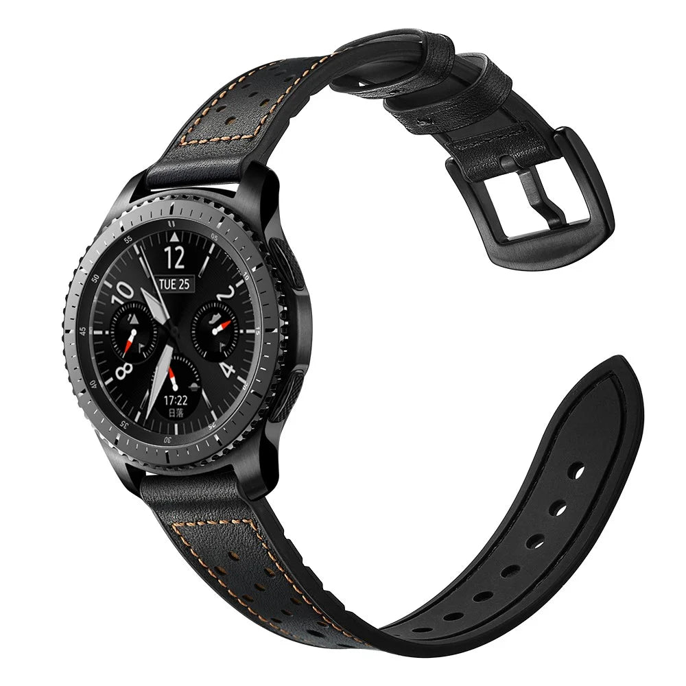 22mm Genuine Leather Coated Silicone Smart Watch Band for Samsung Gear S3 Classic/Frontier - Black - 3