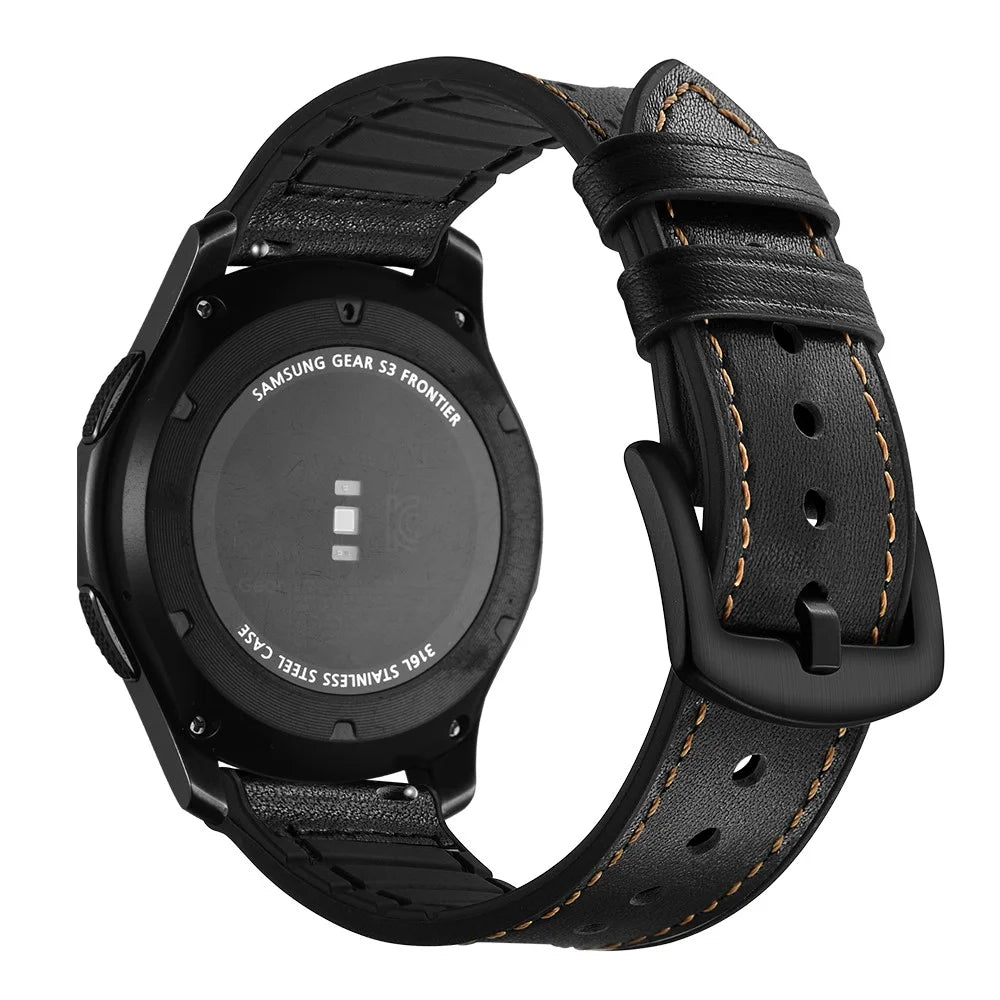22mm Genuine Leather Coated Silicone Smart Watch Band for Samsung Gear S3 Classic/Frontier - Black - 4