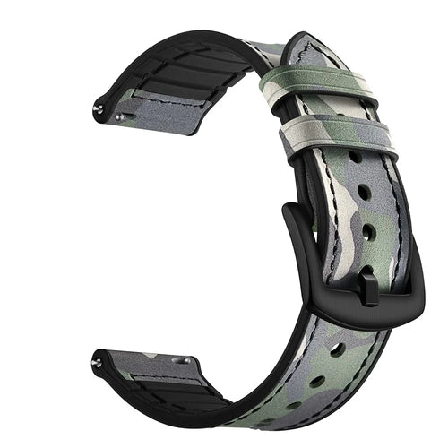 For Samsung Gear Sport (S4) Silicone Cowhide Leather Watch Strap - Green Camouflage - 1