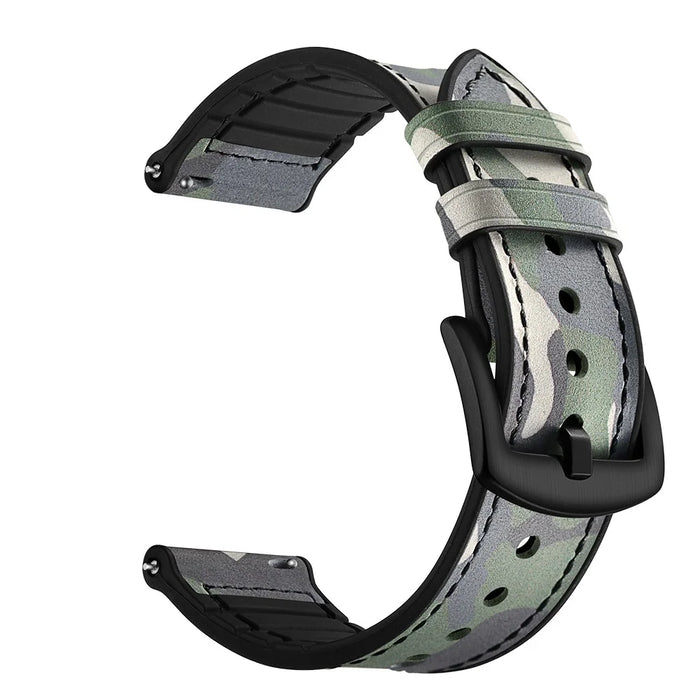 For Samsung Gear Sport (S4) Silicone Cowhide Leather Watch Strap - Green Camouflage - 1
