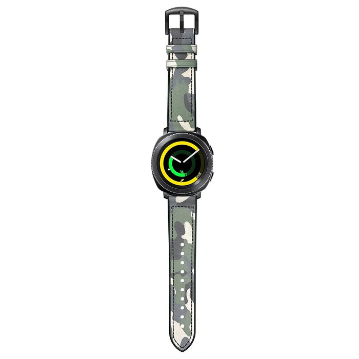 For Samsung Gear Sport (S4) Silicone Cowhide Leather Watch Strap - Green Camouflage - 5