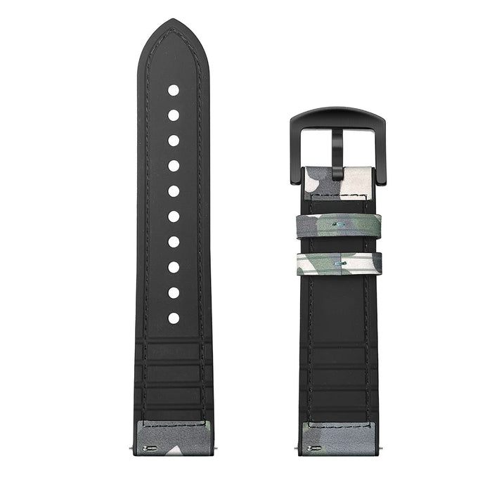 For Samsung Gear Sport (S4) Silicone Cowhide Leather Watch Strap - Green Camouflage - 6