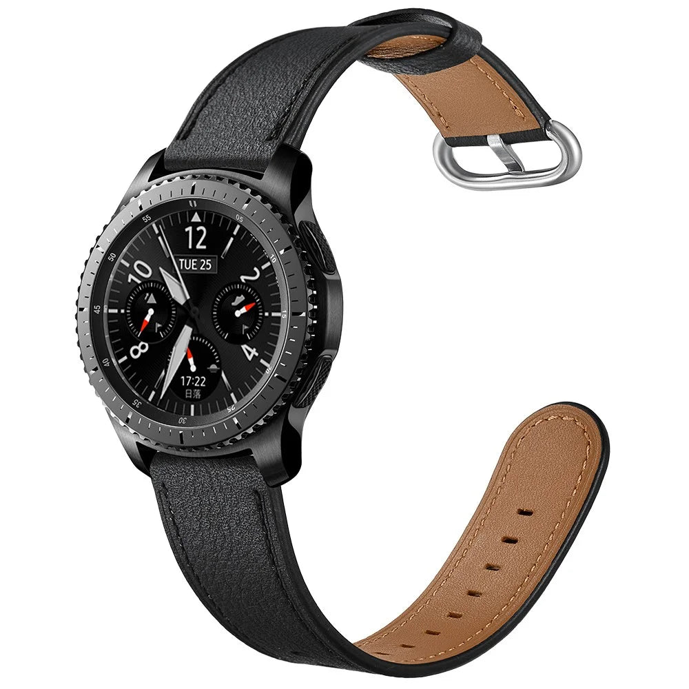22mm Genuine Leather Watch Strap Smart Watch Band Watchband for Samsung Gear S3 Classic / S3 Frontier - Black - 2