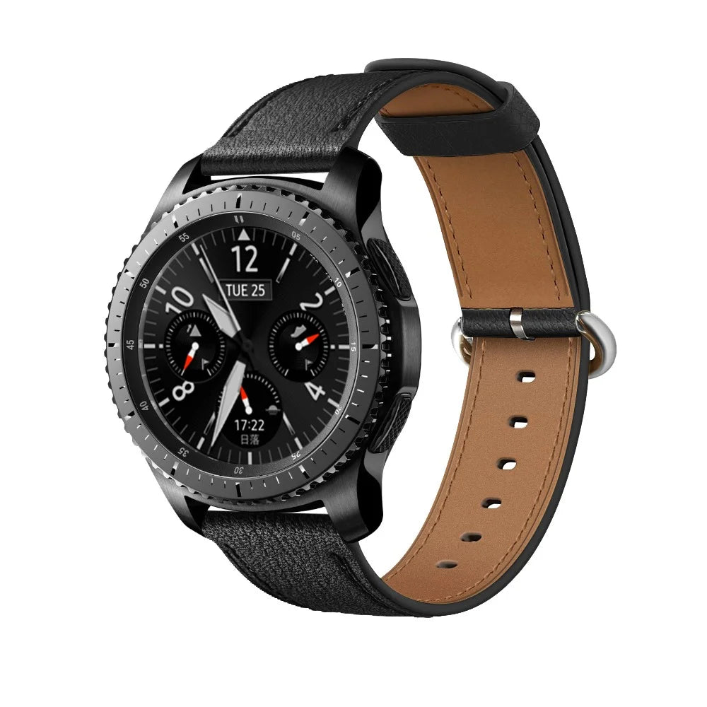 22mm Genuine Leather Watch Strap Smart Watch Band Watchband for Samsung Gear S3 Classic / S3 Frontier - Black - 3
