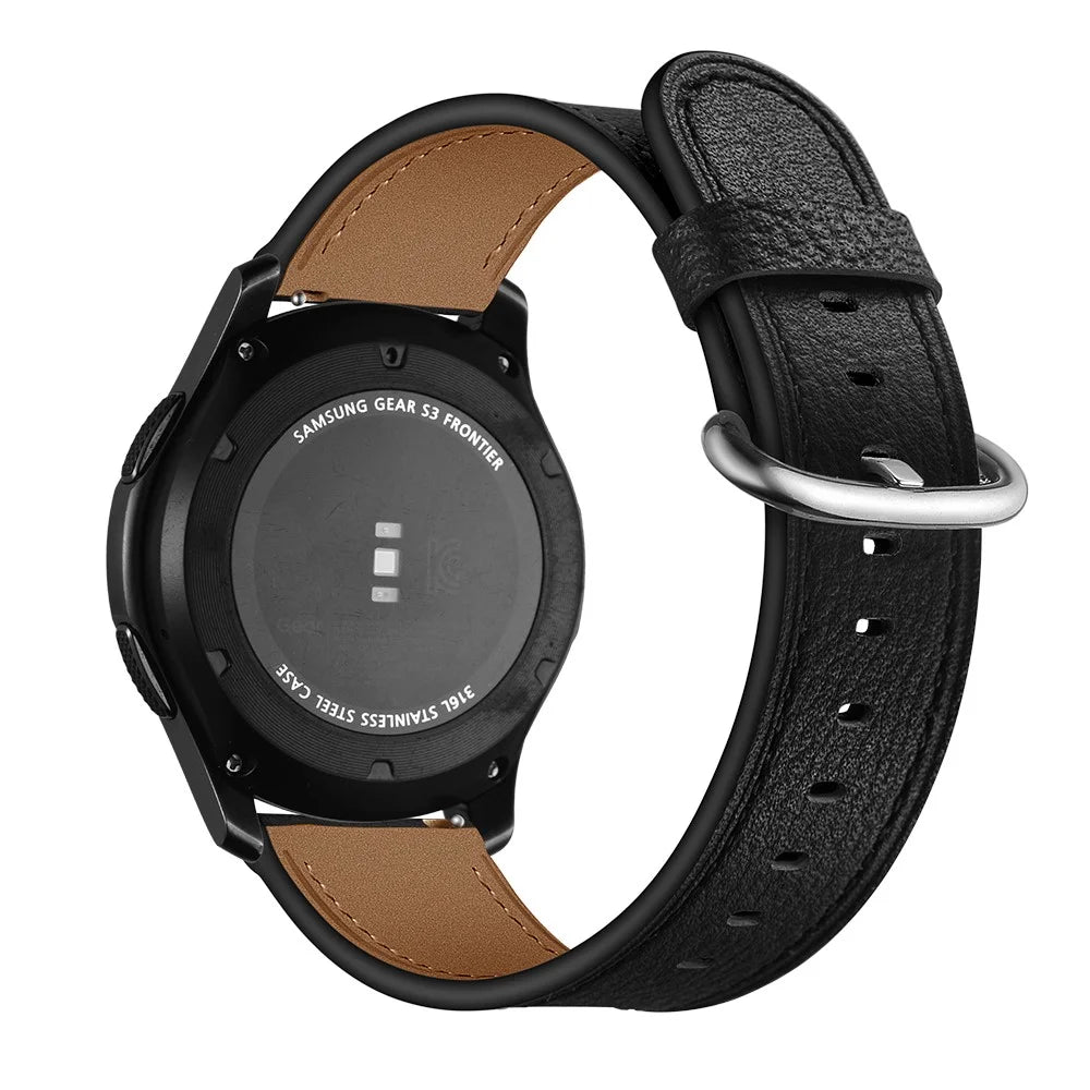22mm Genuine Leather Watch Strap Smart Watch Band Watchband for Samsung Gear S3 Classic / S3 Frontier - Black - 5