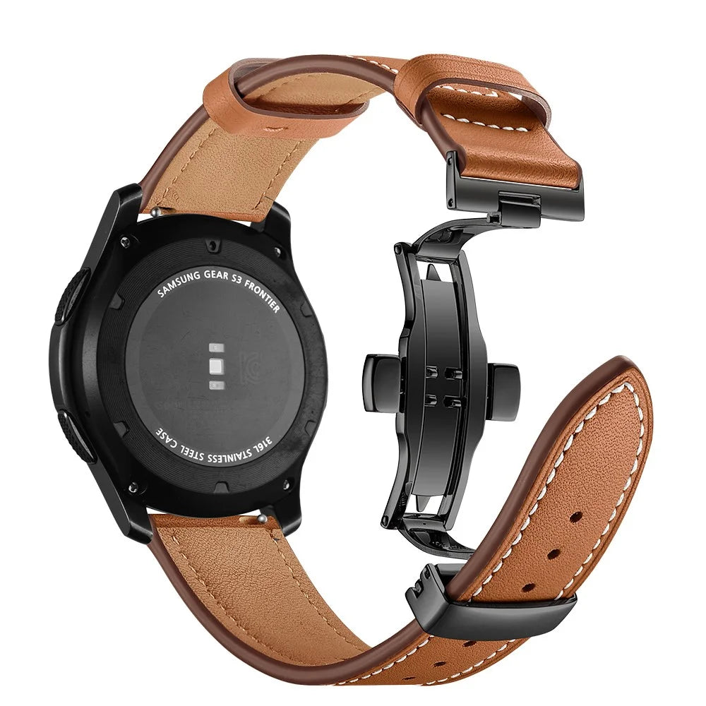 22mm Genuine Leather Watch Strap Replacement for Samsung Gear S3 Classic / Gear S3 Frontier - Black/Brown - 3