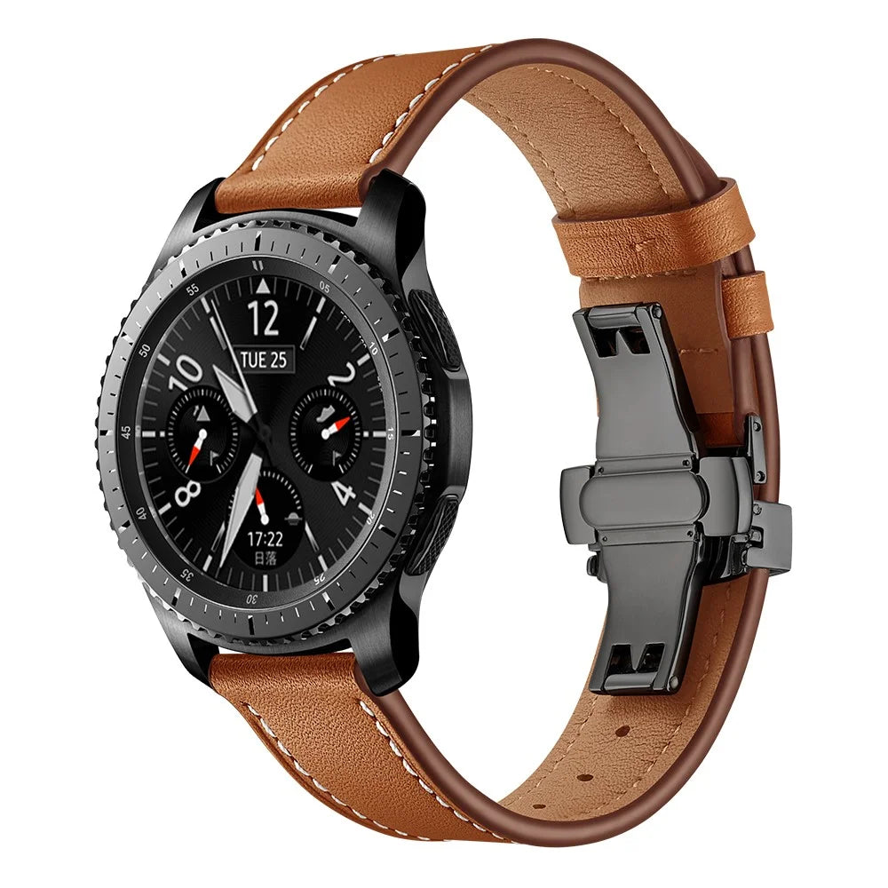 22mm Genuine Leather Watch Strap Replacement for Samsung Gear S3 Classic / Gear S3 Frontier - Black/Brown - 6