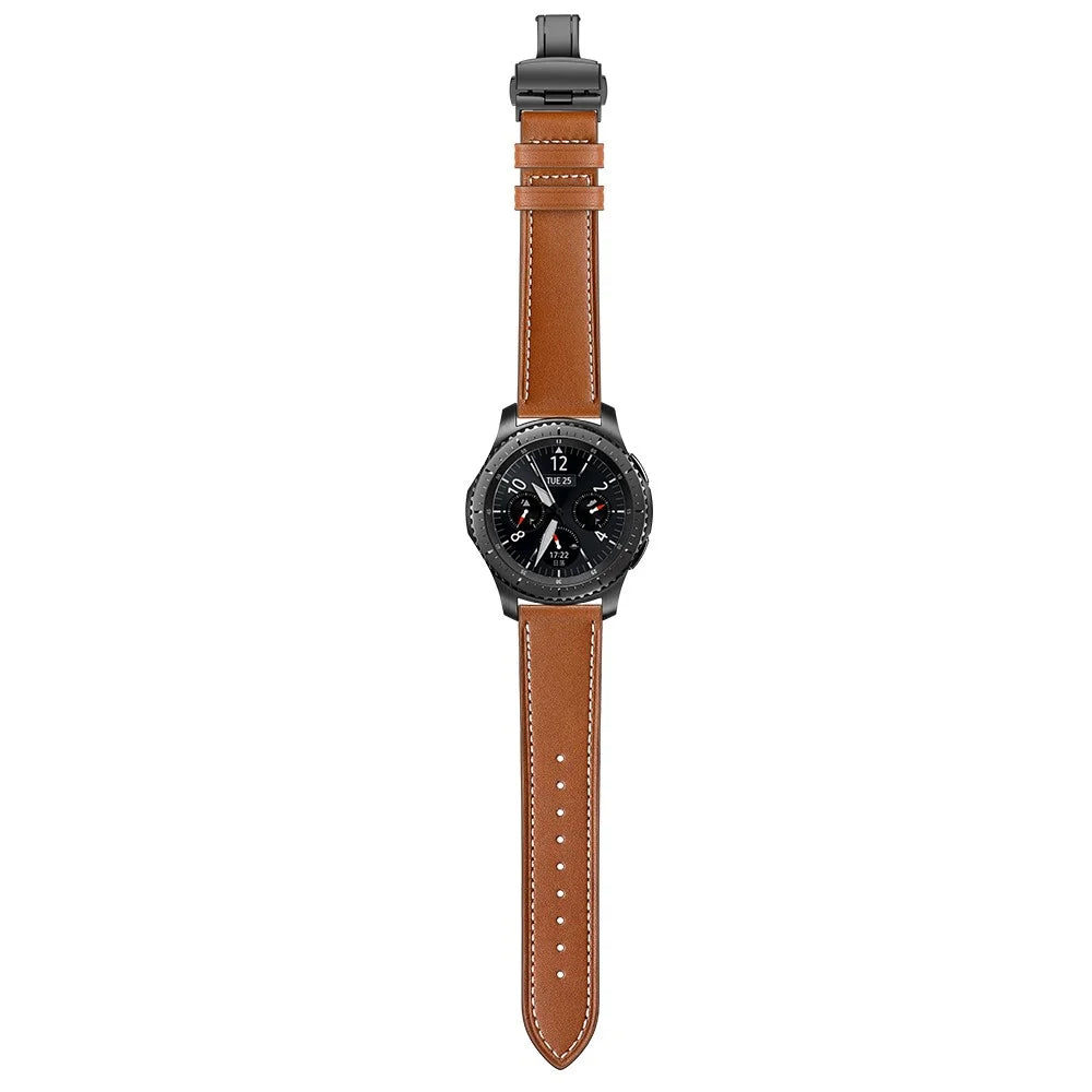 22mm Genuine Leather Watch Strap Replacement for Samsung Gear S3 Classic / Gear S3 Frontier - Black/Brown - 7