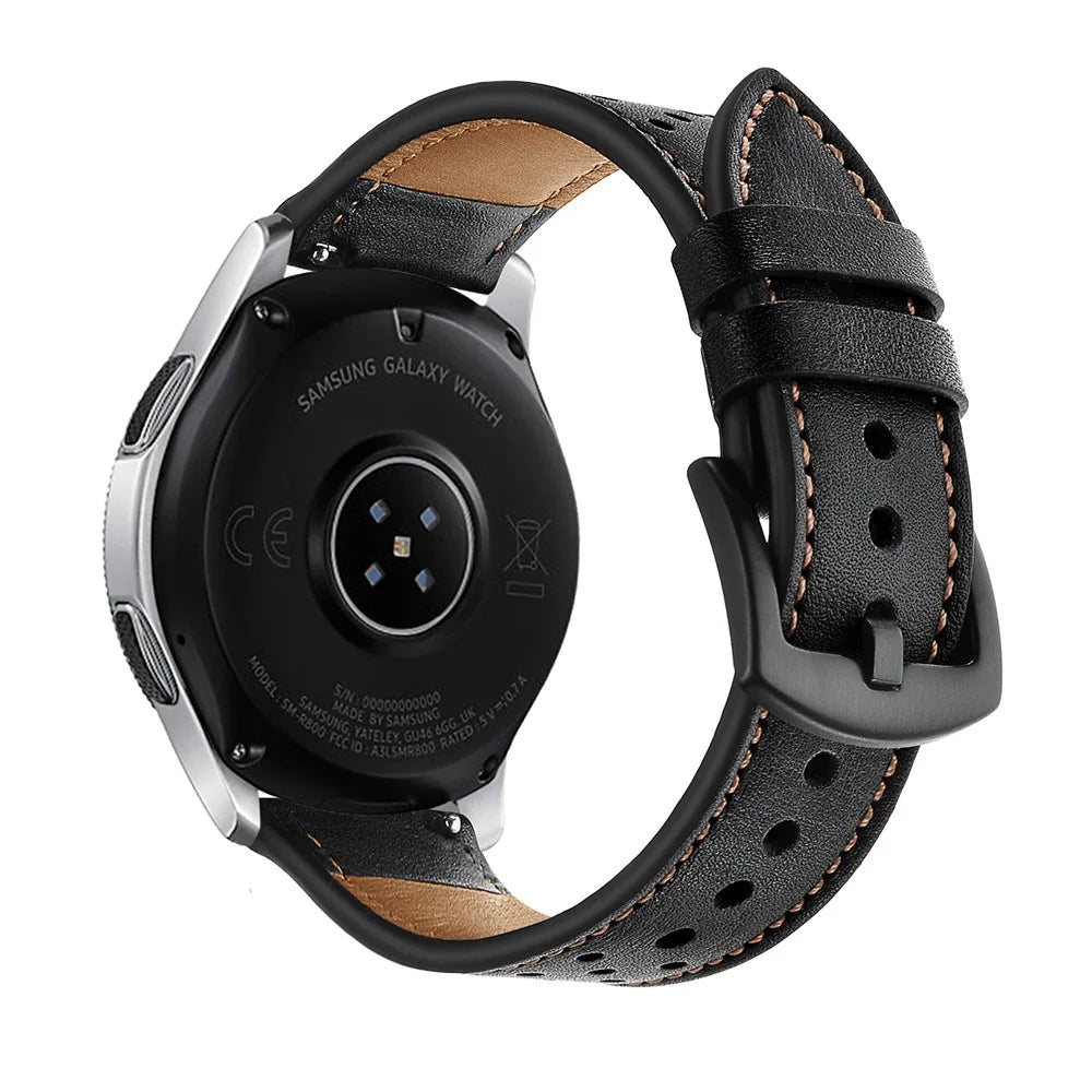22mm Genuine Leather Replacement Smart Watch Strap for Samsung Galaxy Watch 46mm - Black - 2