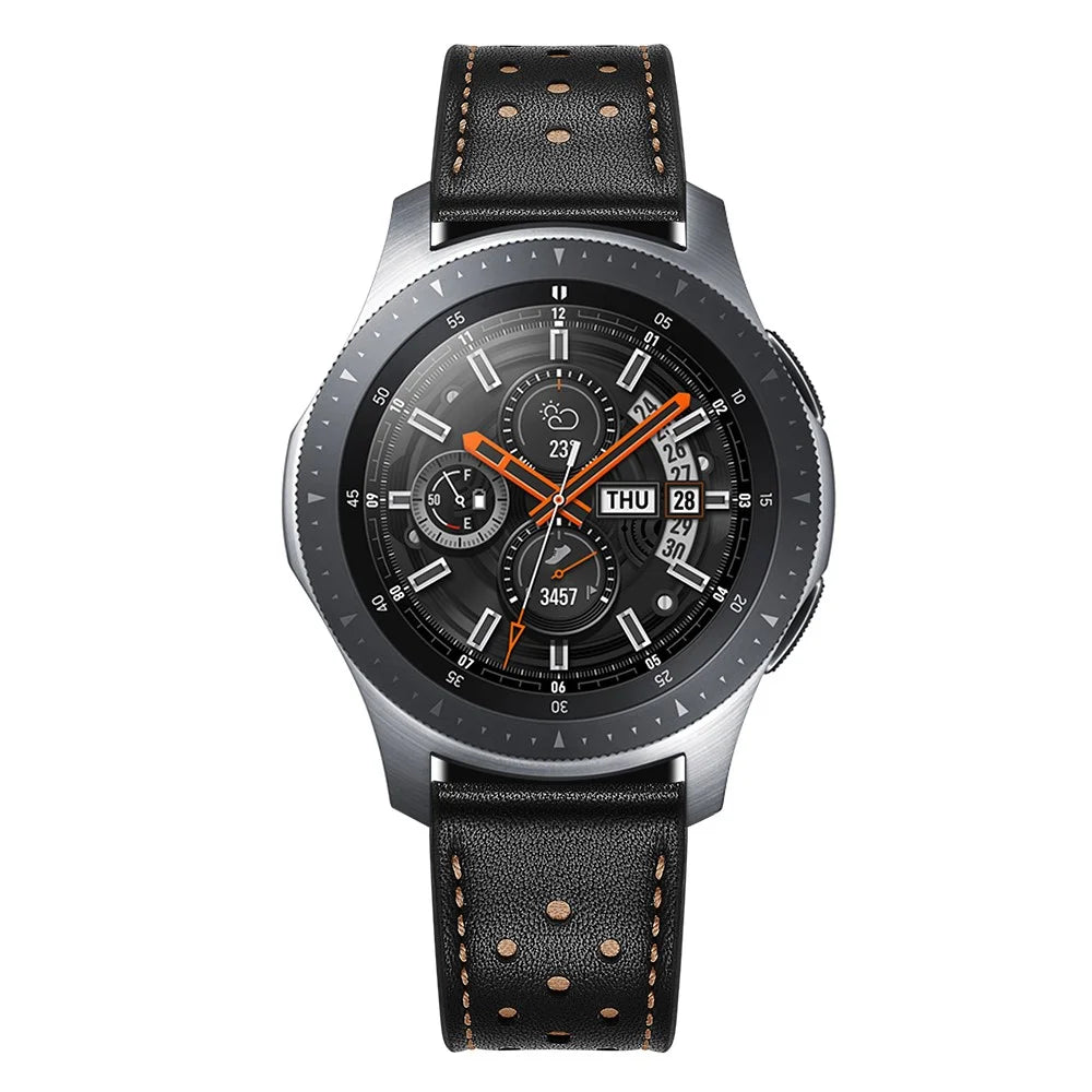 22mm Genuine Leather Replacement Smart Watch Strap for Samsung Galaxy Watch 46mm - Black - 4