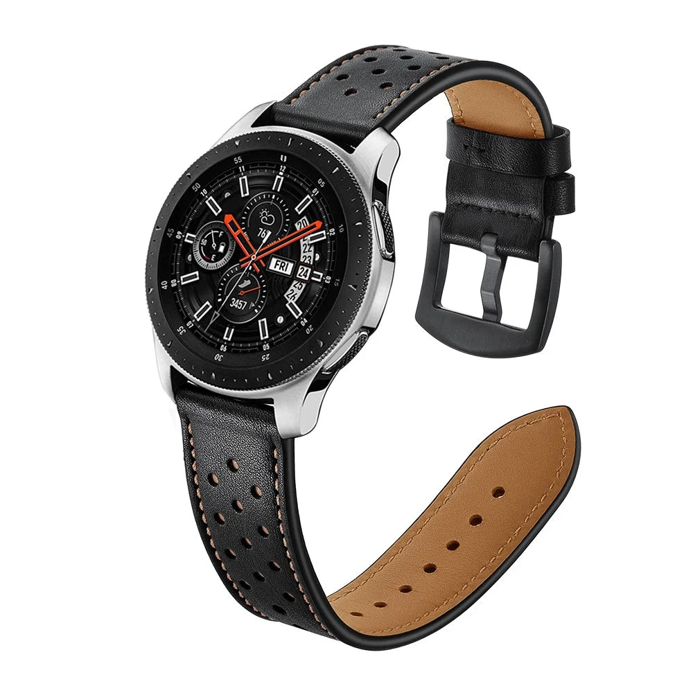 22mm Genuine Leather Replacement Smart Watch Strap for Samsung Galaxy Watch 46mm - Black - 5