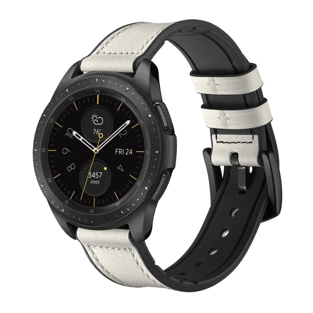 For Samsung Galaxy Watch4 Classic 46mm 42mm/Galaxy Watch4 44mm 40mm/Galaxy Watch 42mm 20mm Silicone Cowhide Leather GW-Midnight Black Watch Band - White - 2