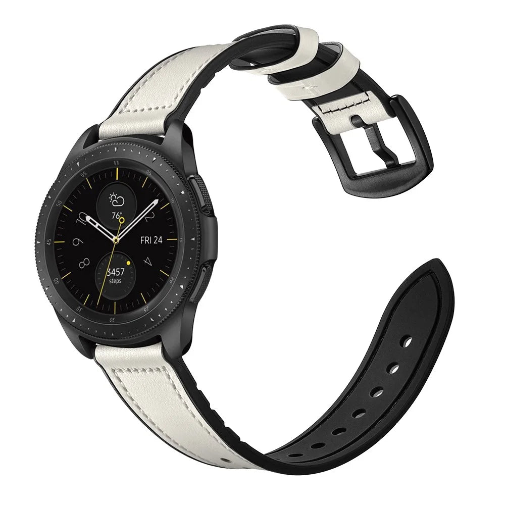 For Samsung Galaxy Watch4 Classic 46mm 42mm/Galaxy Watch4 44mm 40mm/Galaxy Watch 42mm 20mm Silicone Cowhide Leather GW-Midnight Black Watch Band - White - 3