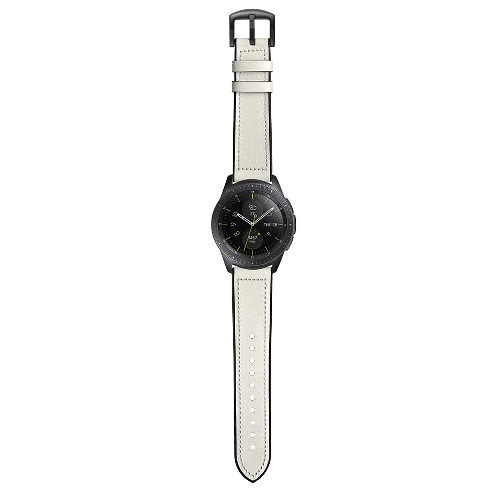 For Samsung Galaxy Watch4 Classic 46mm 42mm/Galaxy Watch4 44mm 40mm/Galaxy Watch 42mm 20mm Silicone Cowhide Leather GW-Midnight Black Watch Band - White - 5