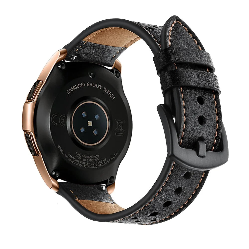 20mm Genuine Leather Smart Watch Band for Samsung Galaxy Watch4 Classic 46mm 42mm/Galaxy Watch4 44mm 40mm/Galaxy Watch 42mm [Rose Gold Type] - Black - 2