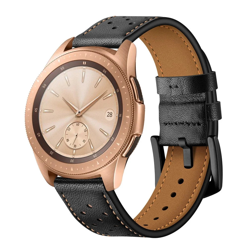 20mm Genuine Leather Smart Watch Band for Samsung Galaxy Watch4 Classic 46mm 42mm/Galaxy Watch4 44mm 40mm/Galaxy Watch 42mm [Rose Gold Type] - Black - 3
