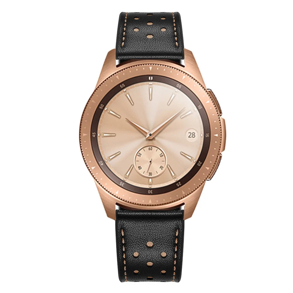 20mm Genuine Leather Smart Watch Band for Samsung Galaxy Watch4 Classic 46mm 42mm/Galaxy Watch4 44mm 40mm/Galaxy Watch 42mm [Rose Gold Type] - Black - 4