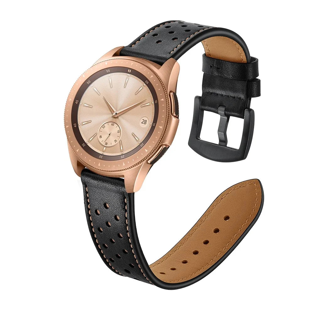 20mm Genuine Leather Smart Watch Band for Samsung Galaxy Watch4 Classic 46mm 42mm/Galaxy Watch4 44mm 40mm/Galaxy Watch 42mm [Rose Gold Type] - Black - 5