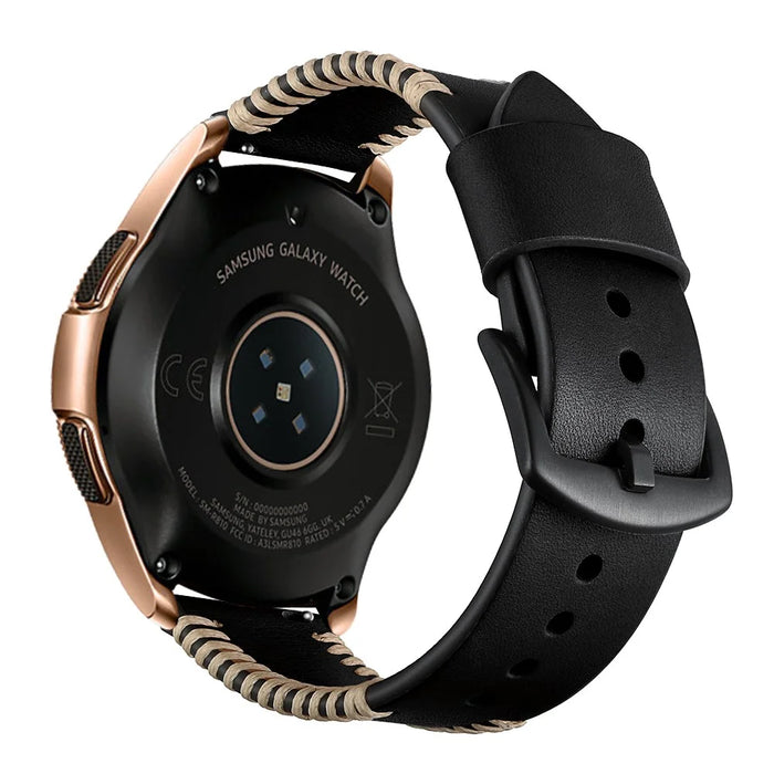 20mm Pork Ribs Style Genuine Leather Coated Smart Watch Strap for Samsung Galaxy Watch 42mm - Black - 3