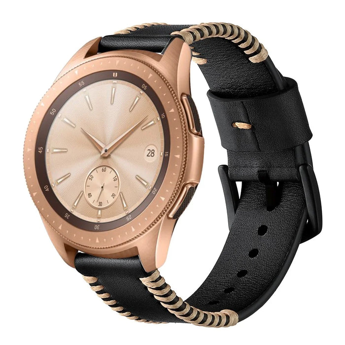 20mm Pork Ribs Style Genuine Leather Coated Smart Watch Strap for Samsung Galaxy Watch 42mm - Black - 4