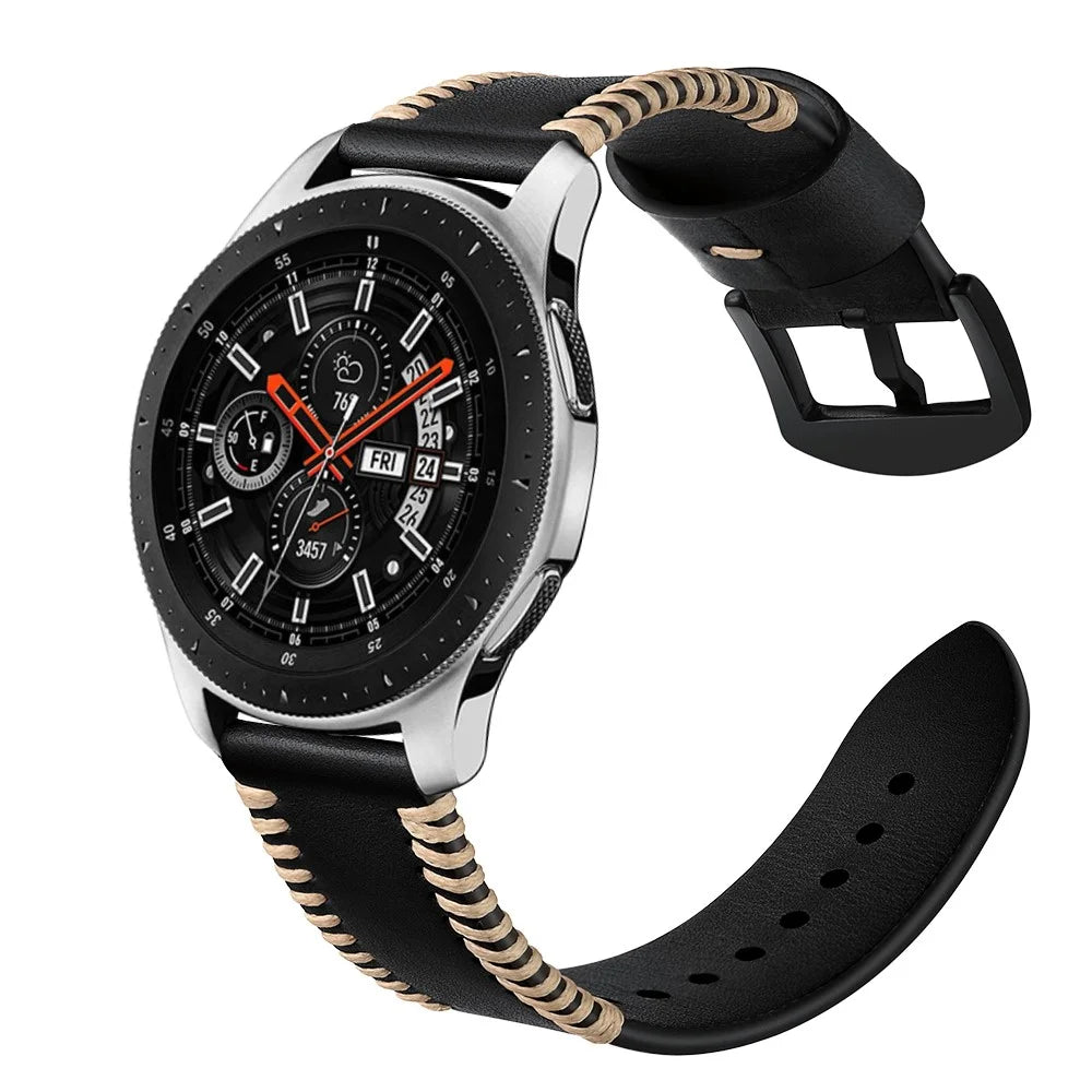 22mm Pork Ribs Style Genuine Leather Coated Smart Watch Band for Samsung Galaxy Watch 46mm - Black - 2