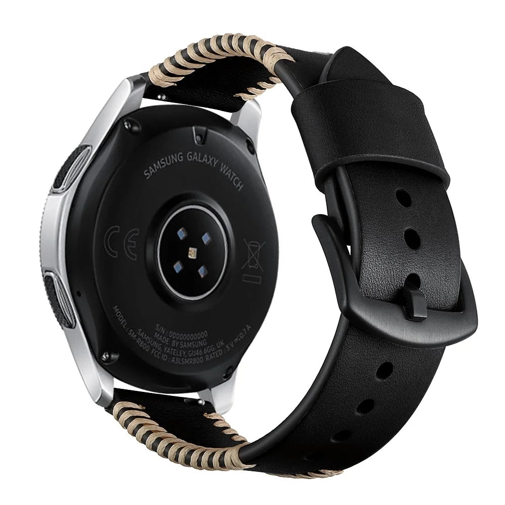 22mm Pork Ribs Style Genuine Leather Coated Smart Watch Band for Samsung Galaxy Watch 46mm - Black - 3