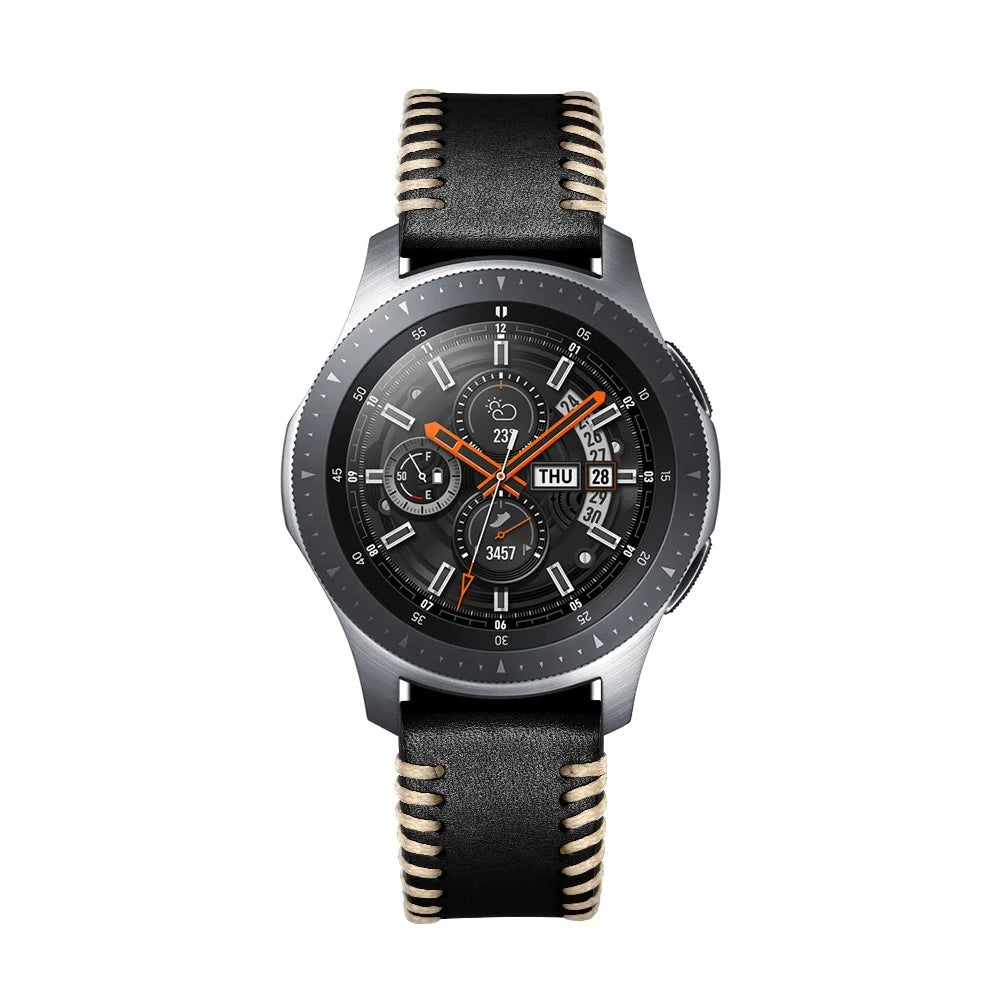 22mm Pork Ribs Style Genuine Leather Coated Smart Watch Band for Samsung Galaxy Watch 46mm - Black - 4