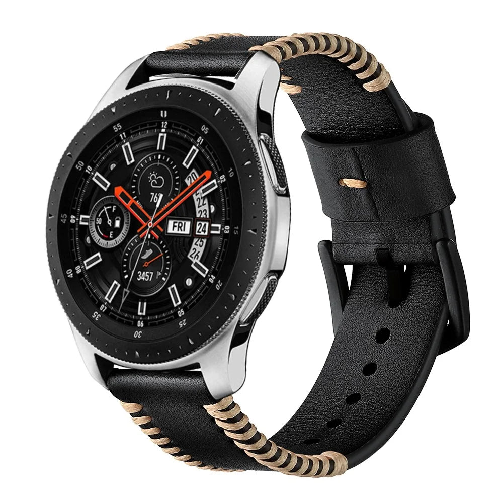 22mm Pork Ribs Style Genuine Leather Coated Smart Watch Band for Samsung Galaxy Watch 46mm - Black - 5