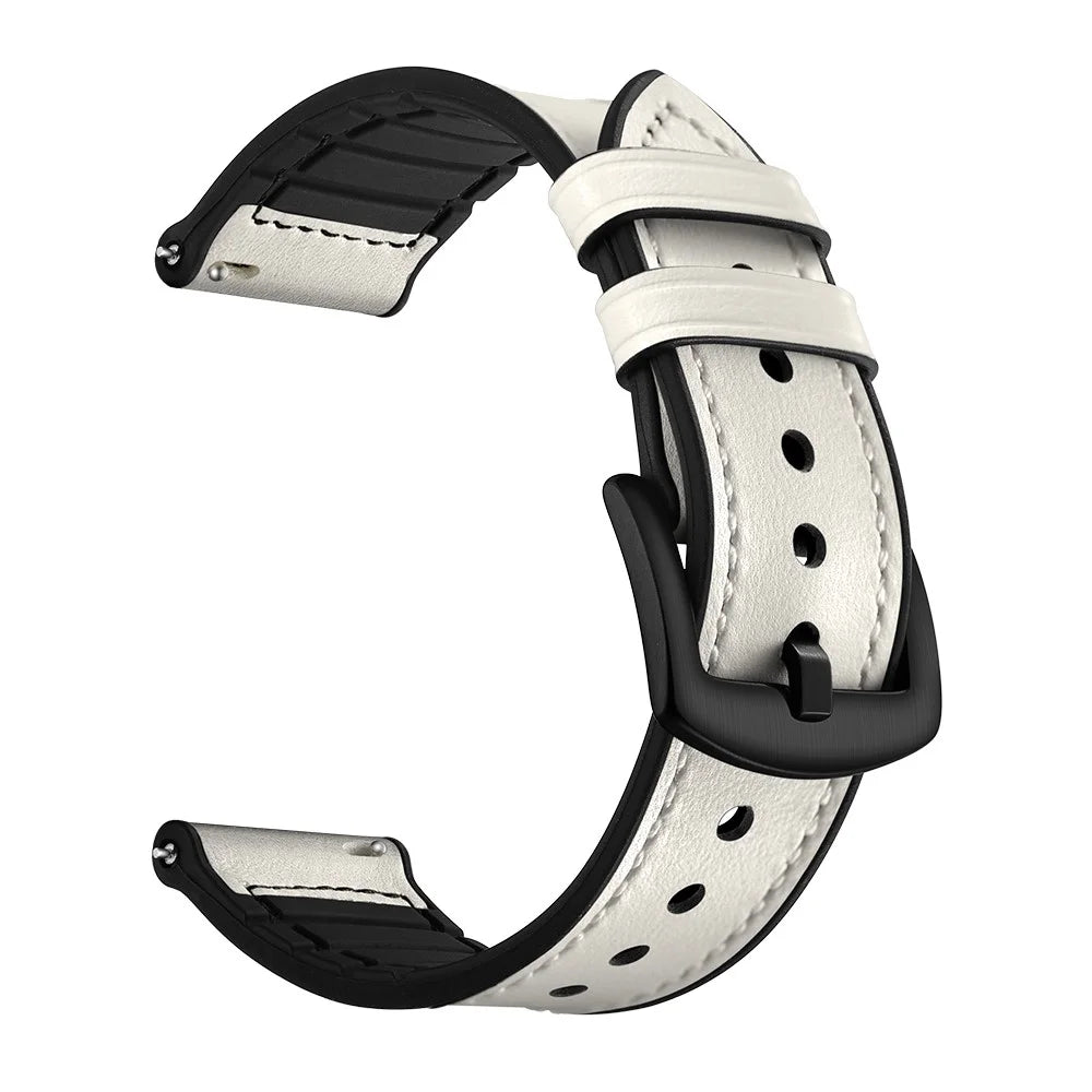 For Samsung Galaxy Watch 46mm Silicone Cowhide Leather GW-Titanium Silver 22mm Watch Band - White - 1