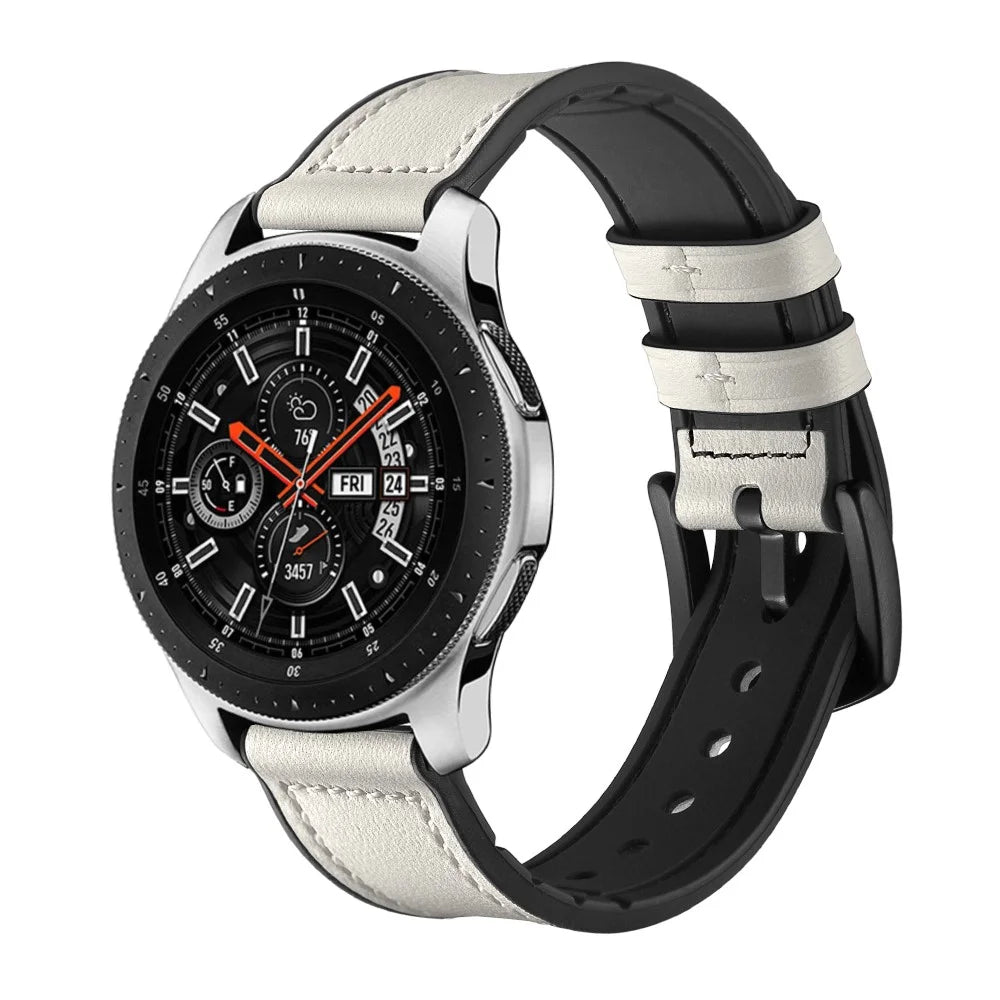 For Samsung Galaxy Watch 46mm Silicone Cowhide Leather GW-Titanium Silver 22mm Watch Band - White - 3