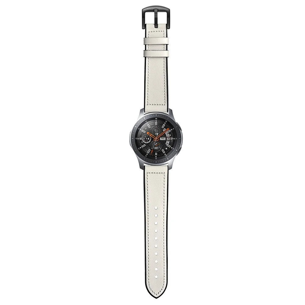 For Samsung Galaxy Watch 46mm Silicone Cowhide Leather GW-Titanium Silver 22mm Watch Band - White - 5