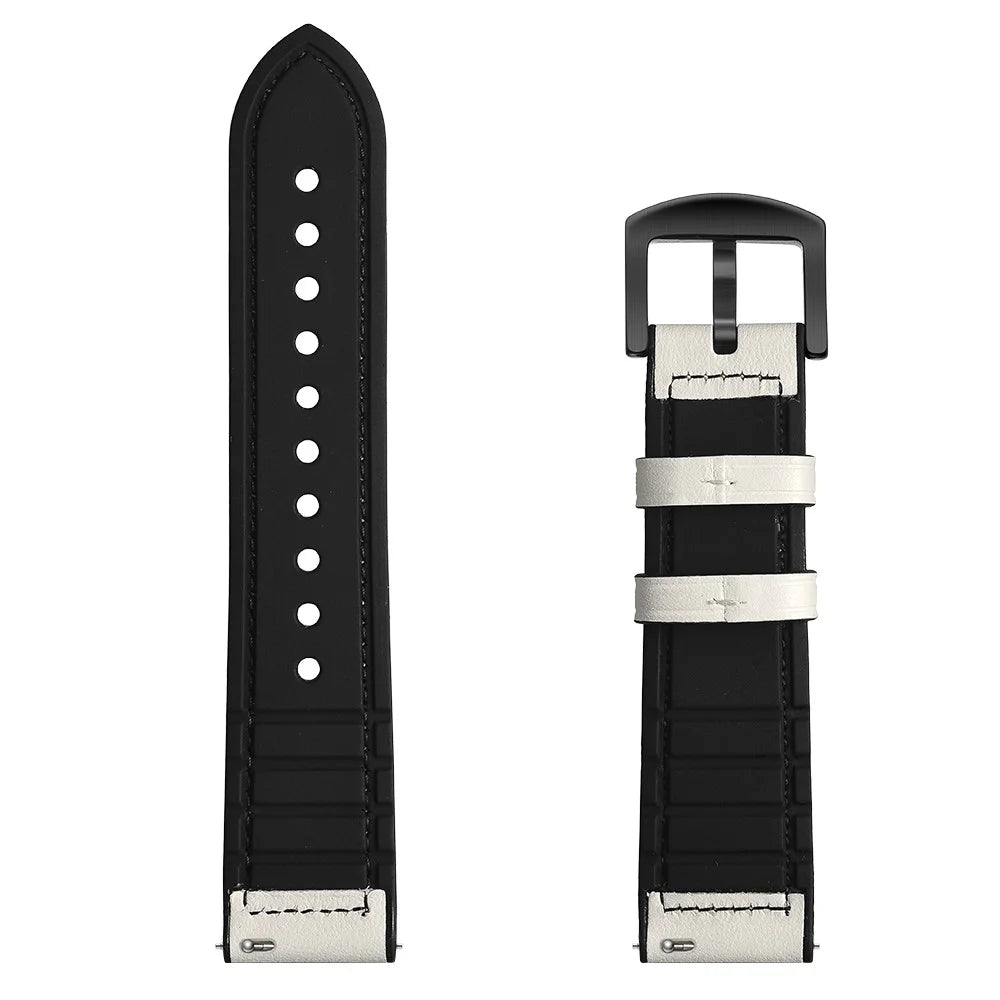 For Samsung Galaxy Watch 46mm Silicone Cowhide Leather GW-Titanium Silver 22mm Watch Band - White - 6