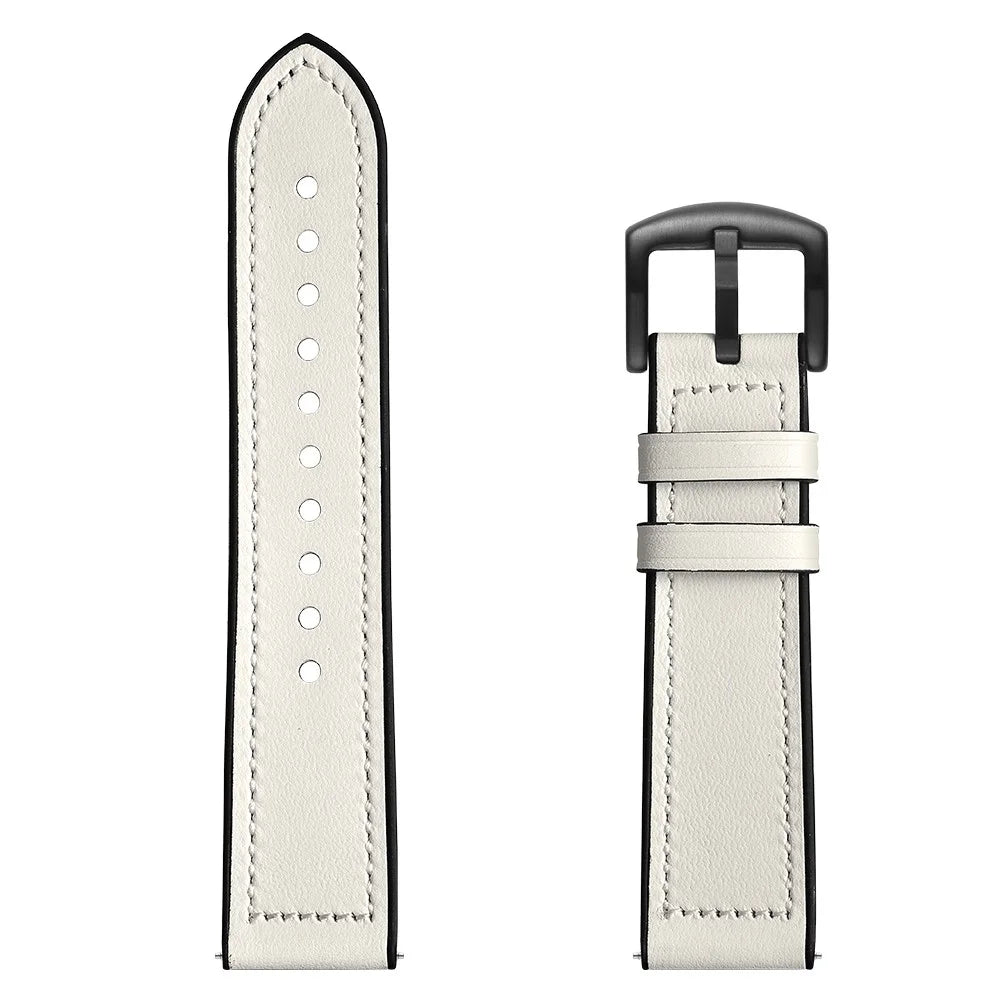 For Samsung Galaxy Watch 46mm Silicone Cowhide Leather GW-Titanium Silver 22mm Watch Band - White - 7