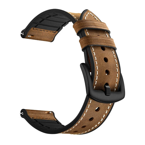 For Samsung Galaxy Watch4 Classic 46mm 42mm/Galaxy Watch4 44mm 40mm/Galaxy Watch 42mm 20mm Silicone Cowhide Leather GW-Rose Gold Style Watch Band - Brown - 1