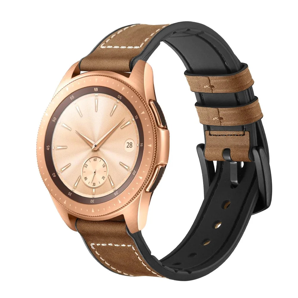 For Samsung Galaxy Watch4 Classic 46mm 42mm/Galaxy Watch4 44mm 40mm/Galaxy Watch 42mm 20mm Silicone Cowhide Leather GW-Rose Gold Style Watch Band - Brown - 2