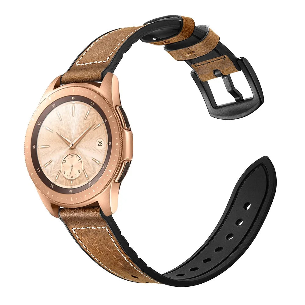 For Samsung Galaxy Watch4 Classic 46mm 42mm/Galaxy Watch4 44mm 40mm/Galaxy Watch 42mm 20mm Silicone Cowhide Leather GW-Rose Gold Style Watch Band - Brown - 3