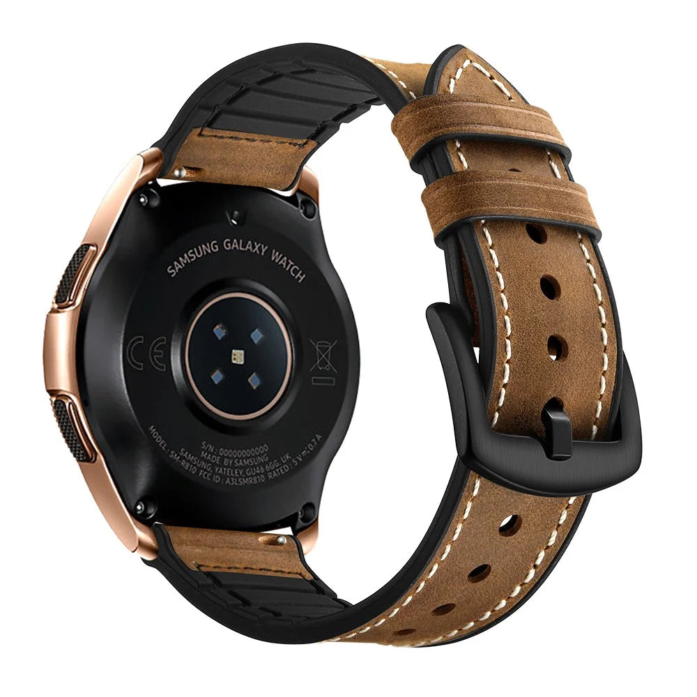 For Samsung Galaxy Watch4 Classic 46mm 42mm/Galaxy Watch4 44mm 40mm/Galaxy Watch 42mm 20mm Silicone Cowhide Leather GW-Rose Gold Style Watch Band - Brown - 4
