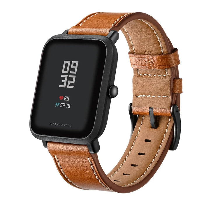20mm Cowhide Genuine Leather Watch Band for Huami Amazfit Bip - Brown - 2