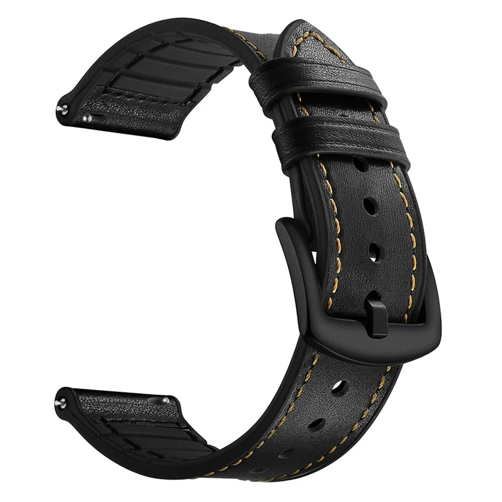 20mm Genuine Leather Coated Silicone Smart Watch Band for Garmin Vivoactive 3/Vivomove HR - Black - 1