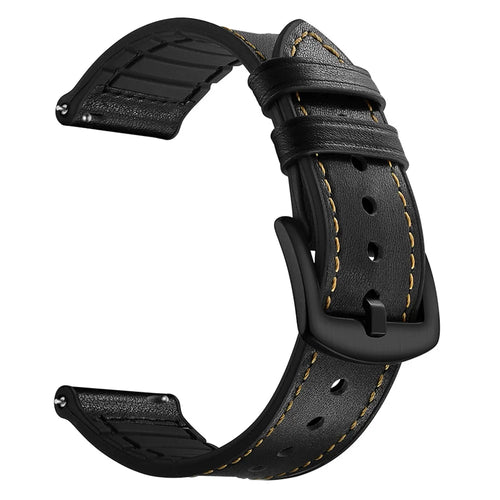 20mm Genuine Leather Coated Silicone Smart Watch Band for Garmin Vivoactive 3/Vivomove HR - Black - 1