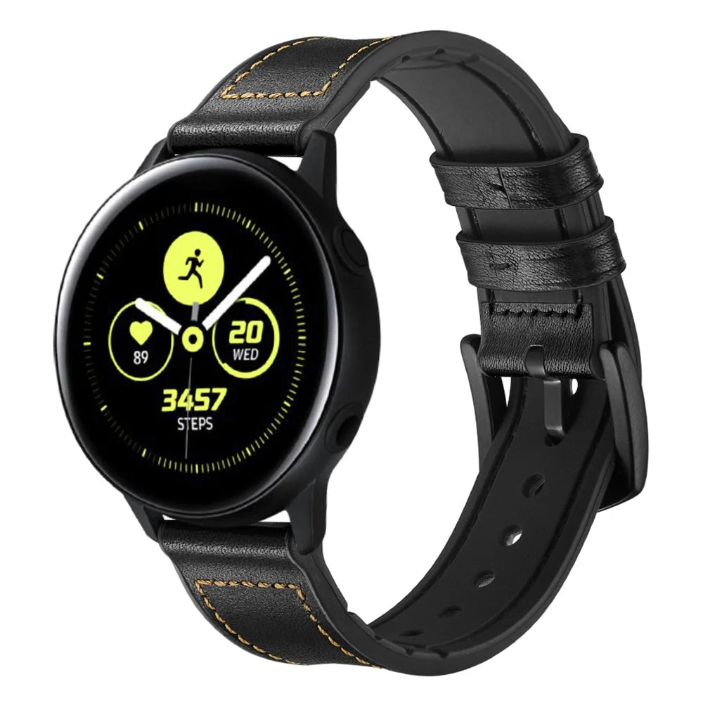 20mm Genuine Leather Coated Silicone Smart Watch Band for Garmin Vivoactive 3/Vivomove HR - Black - 2