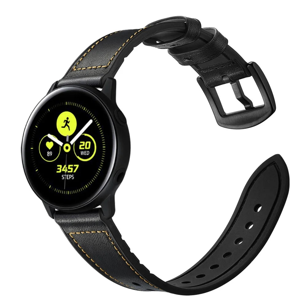 20mm Genuine Leather Coated Silicone Smart Watch Band for Garmin Vivoactive 3/Vivomove HR - Black - 4
