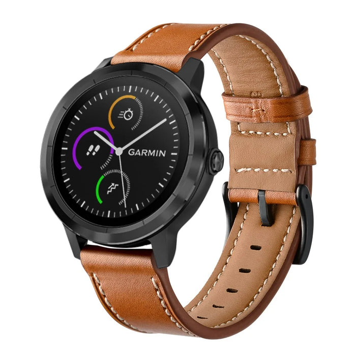 20mm Top-layer Genuine Leather Watch Strap Replacement for Garmin Vivoactive 3/Vivomove HR - Brown - 2