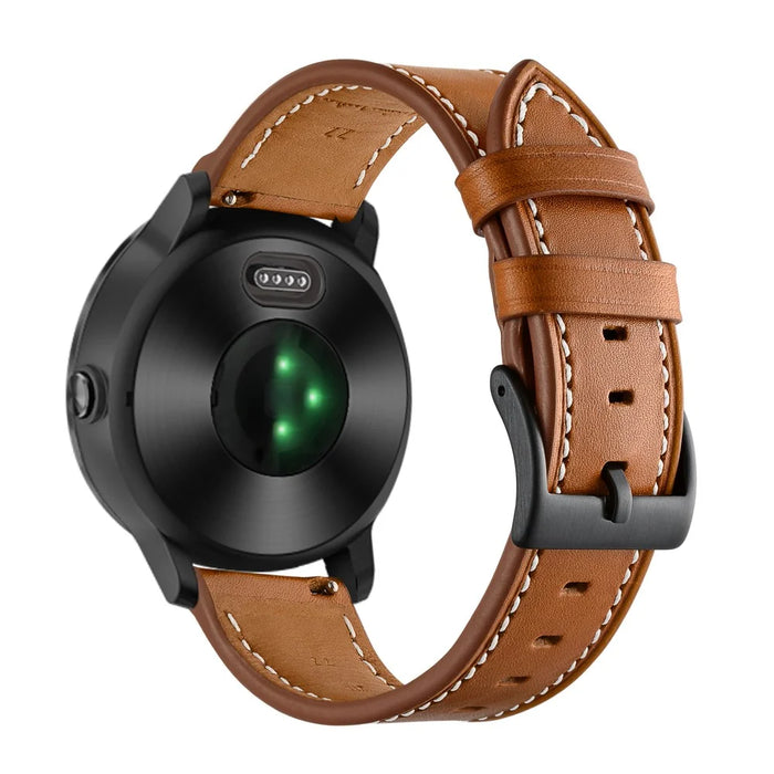 20mm Top-layer Genuine Leather Watch Strap Replacement for Garmin Vivoactive 3/Vivomove HR - Brown - 3