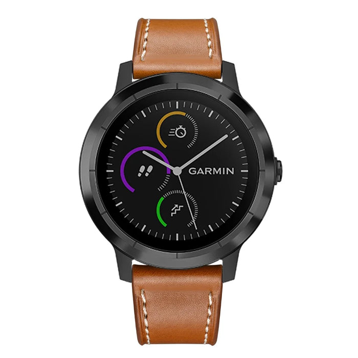 20mm Top-layer Genuine Leather Watch Strap Replacement for Garmin Vivoactive 3/Vivomove HR - Brown - 7