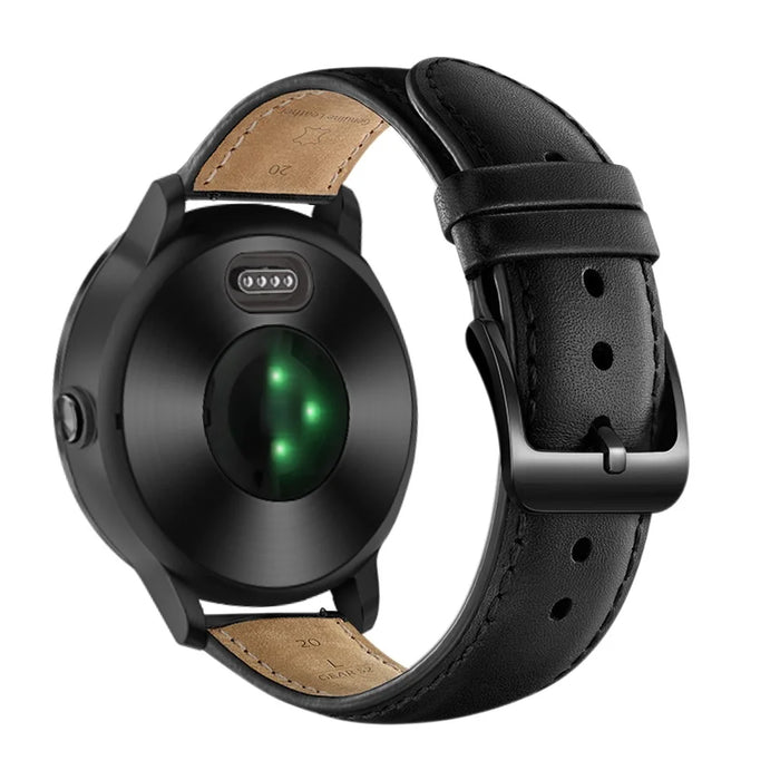 For Garmin Vivoactive 3/Vivomove HR Top-layer Cowhide Leather Watch Strap 20mm - Black - 1