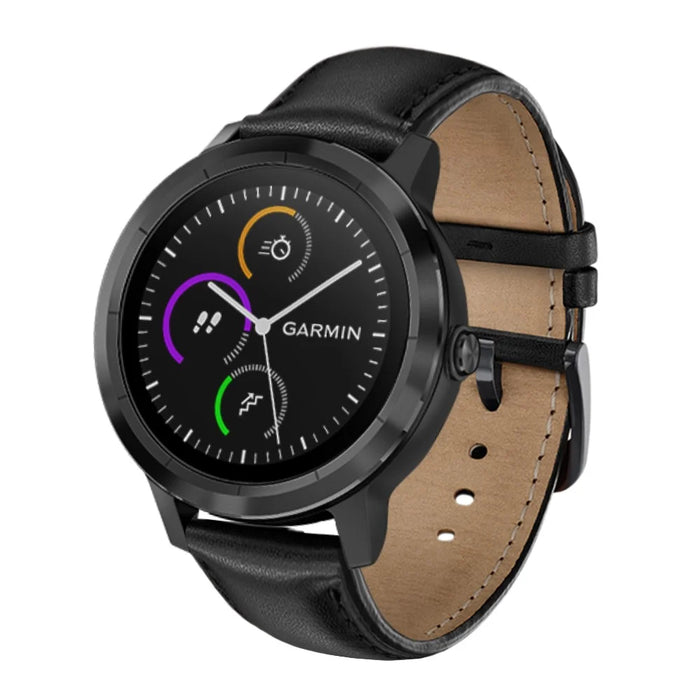 For Garmin Vivoactive 3/Vivomove HR Top-layer Cowhide Leather Watch Strap 20mm - Black - 2