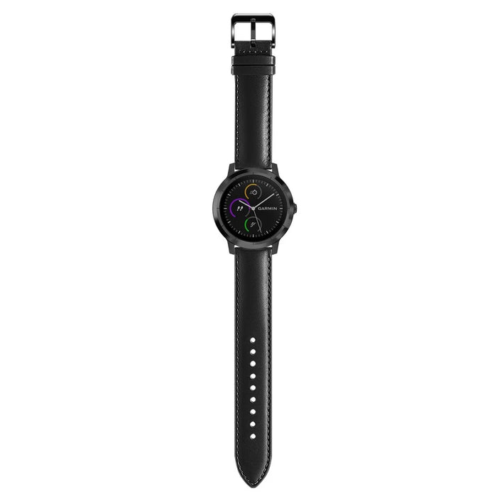 For Garmin Vivoactive 3/Vivomove HR Top-layer Cowhide Leather Watch Strap 20mm - Black - 3