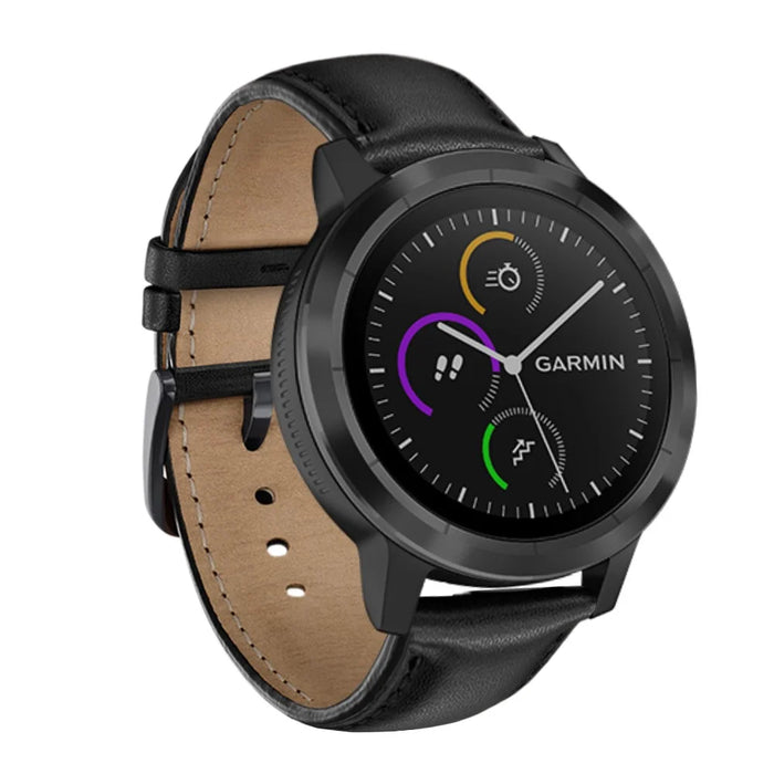 For Garmin Vivoactive 3/Vivomove HR Top-layer Cowhide Leather Watch Strap 20mm - Black - 4