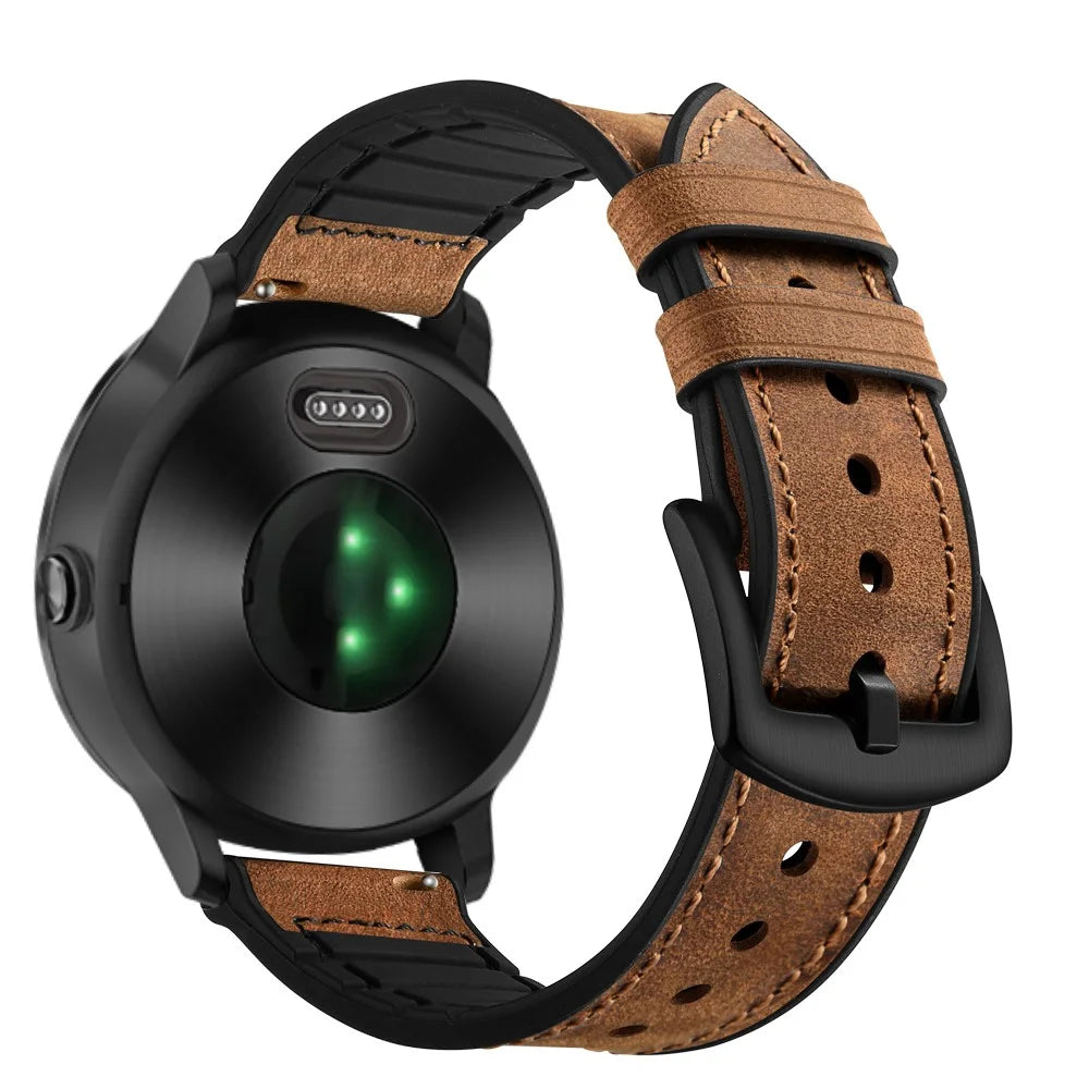 20mm Genuine Leather Coated Silicone Smart Watch Band for Garmin Vivoactive 3/Vivomove HR - 1